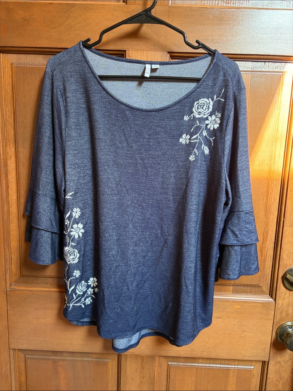 Elle Navy Blue Floral Embroidered Scoop Neck Tunic Size XL